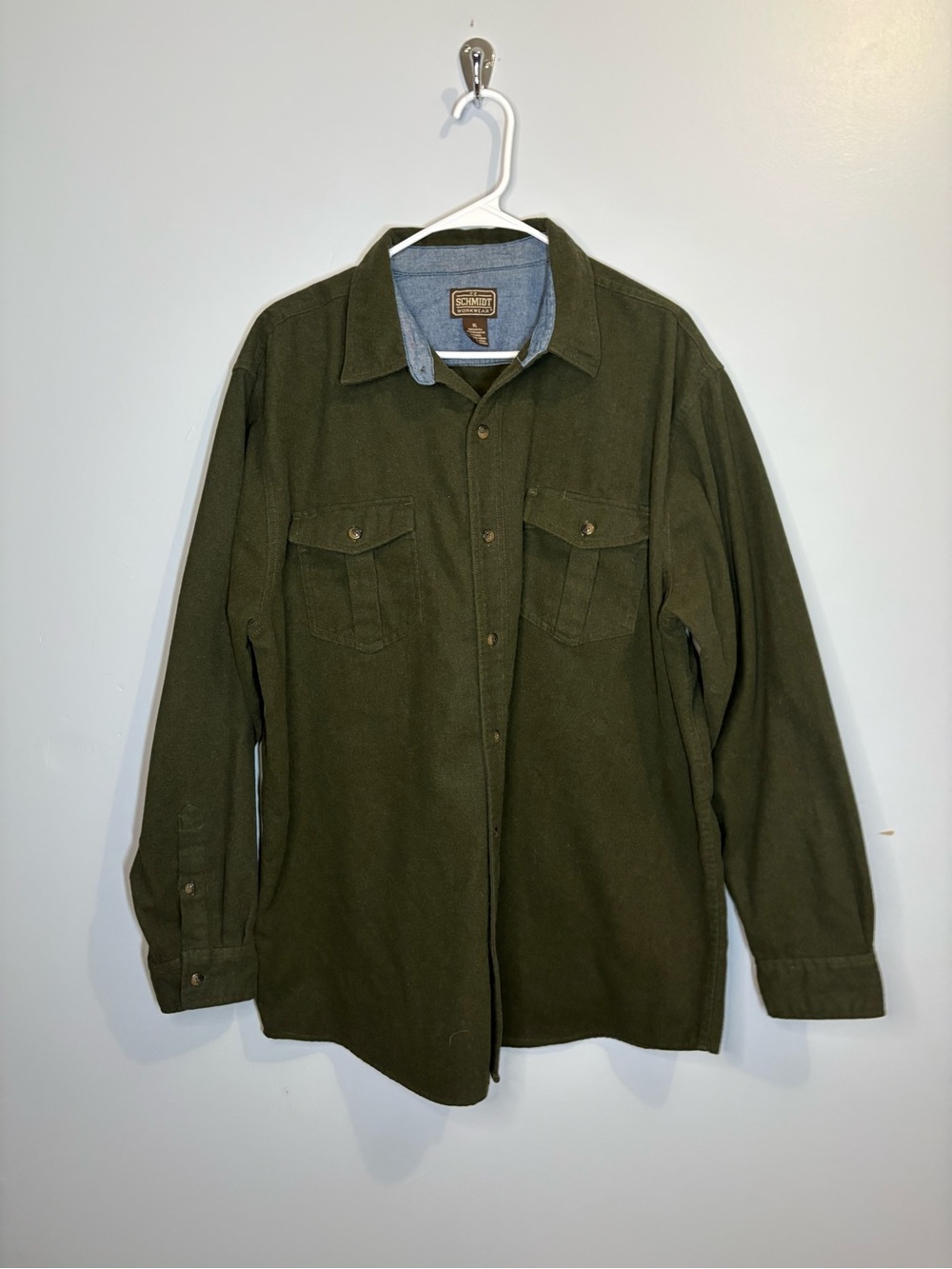 CE Schmidt Workwear Men's Olive Green Wool-Blend Shirt Shacket Button Down XL